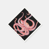 Roter Oktopus Wasserfarbe Schwarz Serviette (Ecke)