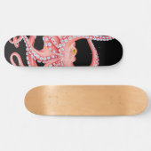 Roter Oktopus Wasserfarbe Schwarz Skateboard (Horizontal)
