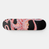 Roter Oktopus Wasserfarbe Schwarz Skateboard (Horizontal)