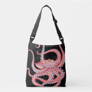 Roter Oktopus Wasserfarbe Schwarz Tragetaschen Mit Langen Trägern