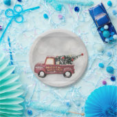 roter Oldtimer-LKW auf grauem Bokeh-Hintergrund Pappteller (Party)