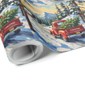 Roter Oldtimer-LKW mit Weihnachtsbaum Geschenkpapier (Rolleneckpunkt)