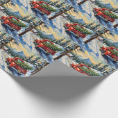Roter Oldtimer-LKW mit Weihnachtsbaum Geschenkpapier (Ecke)