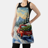Roter Oldtimer-LKW mit Weihnachtsbaum Schürze (InSitu)