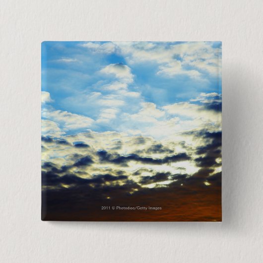 Roter orange blauer Sonnenuntergang mit Wolken Button (Vorderseite)