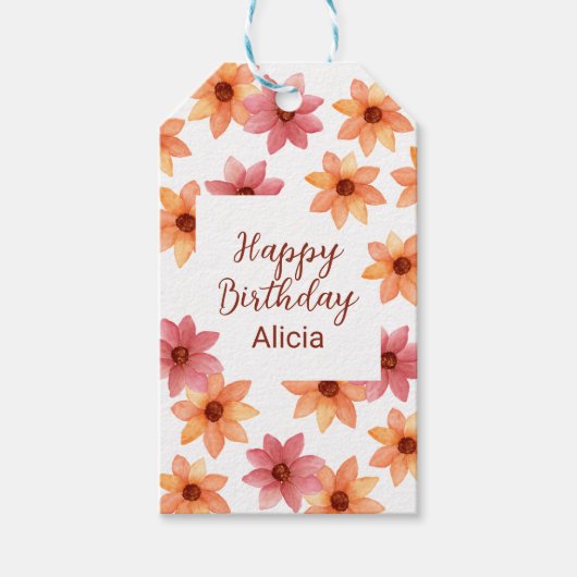 Roter Orange Blume Geburtstag Weißer Tag Geschenkanhänger (Vorderseite)