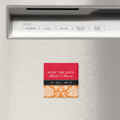 Roter orange Damast-Save the Date Magnet (In Situ (Geschirrspüler))
