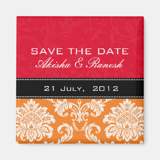 Roter orange Damast-Save the Date Magnet