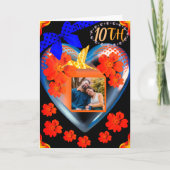 Roter Orange Floral Hummingbird Son 10 Jahre Karte (Vorderseite)