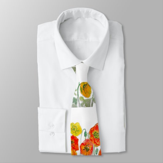 Roter Orange Poppy Blume Wasserfarben Krawatte (Gebunden)