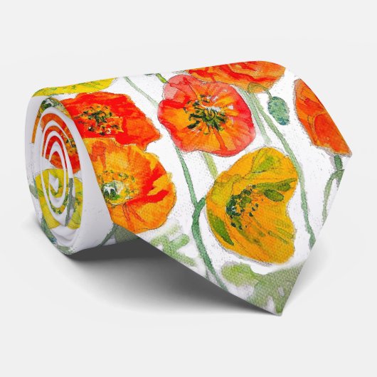 Roter Orange Poppy Blume Wasserfarben Krawatte (Gerollt)