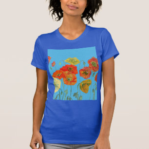 Roter Orange Poppy Blumenbeete Watercolor Blume T-Shirt