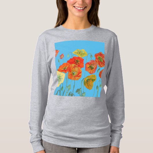 Roter Orange Poppy Blumenbeete Watercolor Blume T-Shirt (Vorderseite)