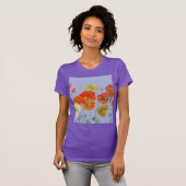 Roter Orange Poppy Blütenfarbe Wasserfarbe Lila Bl T-Shirt (Vorne ganz)
