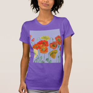 Roter Orange Poppy Blütenfarbe Wasserfarbe Lila Bl T-Shirt