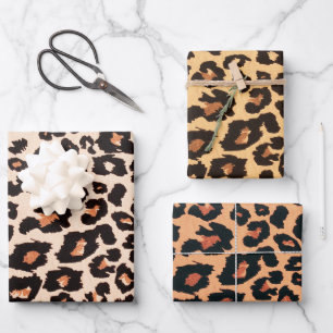 Roter orangefarbener Schwarzleoparden Geschenkpapier Set