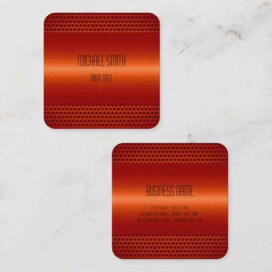 Roter Orangen-Edelstahlaussehen Quadratische Visitenkarte (Vorne/Hinten)