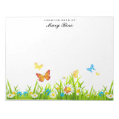 Roter Orangenblauer Schmetterling Weiße Blume Notizblock (Vorderseite)