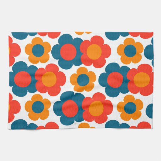 Roter Orangenblauer tropischer Blütensommer Geschirrtuch (Horizontal)