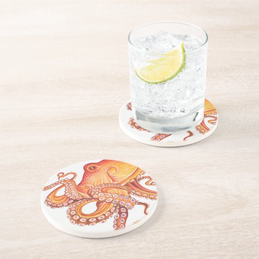 Roter Orangenktopf Wasserfarben Kunst Getränkeuntersetzer (Seite)