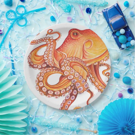 Roter Orangenktopf Wasserfarben Kunst Pappteller (Party)