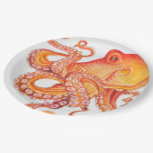 Roter Orangenktopf Wasserfarben Kunst Pappteller (Schrägansicht)