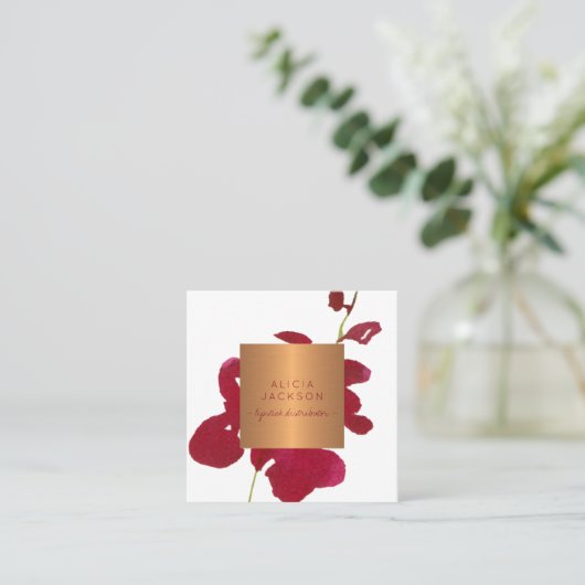 Roter Orchideenkupfer-Rose-Lippenstift-Verteiler Quadratische Visitenkarte (Stehend Vorderseite)