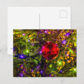 Roter Ornament-Ball, blaue Lichter Postkarte (Vorne/Hinten)