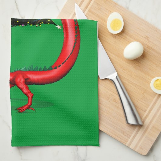 Roter Ostdrache Geschirrtuch (Viertel Falte)