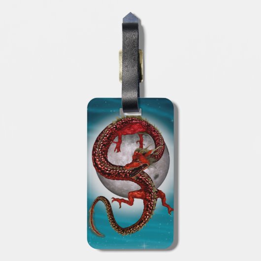 Roter Ostdrache - Mythische Fantasiewesen Gepäckanhänger (Rückseite vertikal)