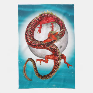 Roter Ostdrache - Mythische Fantasiewesen Geschirrtuch