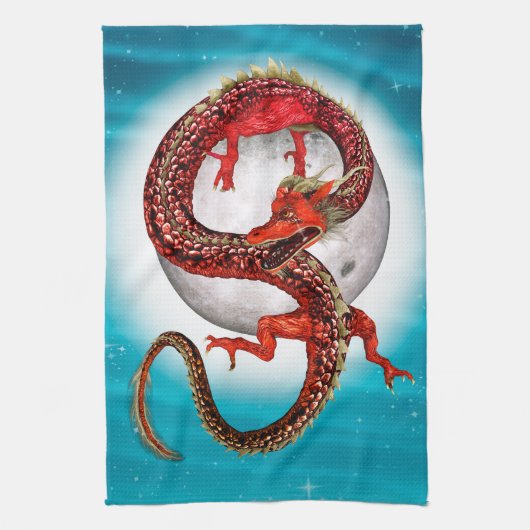 Roter Ostdrache - Mythische Fantasiewesen Geschirrtuch (Vertikal)