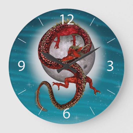 Roter Ostdrache - Mythische Fantasiewesen Große Wanduhr (Vorderseite)