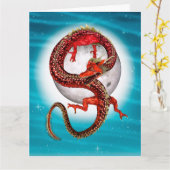 Roter Ostdrache - Mythische Fantasiewesen Karte (Gelbe Blume)