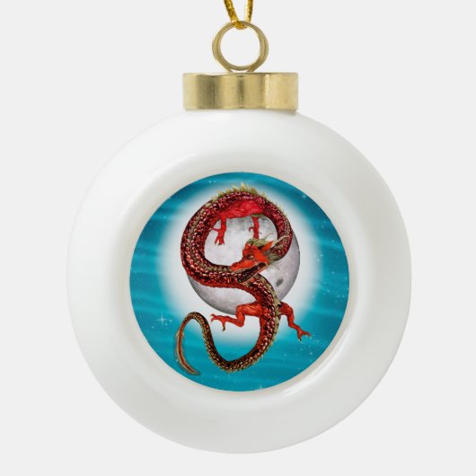 Roter Ostdrache - Mythische Fantasiewesen Keramik Kugel-Ornament (Vorderseite)