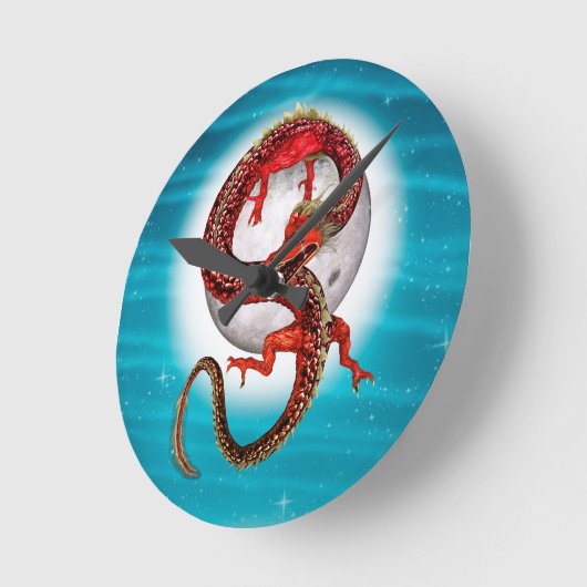 Roter Ostdrache - Mythische Fantasiewesen Runde Wanduhr (Winkel)