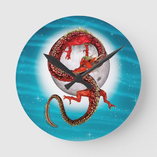 Roter Ostdrache - Mythische Fantasiewesen Runde Wanduhr (Vorderseite)