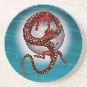 Roter Ostdrache - Mythische Fantasiewesen Sandstein Untersetzer