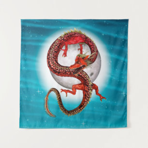 Roter Ostdrache - Mythische Fantasiewesen Wandteppich