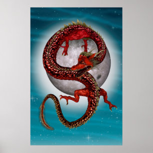 Roter Östlicher Drache - Mythische Fantasy-Kreatur Poster