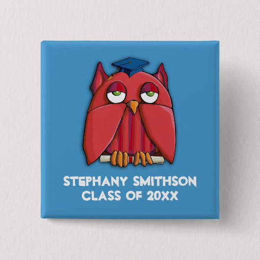 Roter Owl Grad Aqua Abschluss Button (Vorderseite)