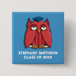 Roter Owl Grad Aqua Abschluss Button