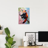 Roter Panda auf blühendem Baum Süße Wildlife-Kunst Poster (Heimbüro)