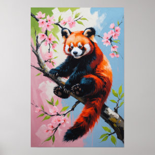 Roter Panda auf blühendem Baum Süße Wildlife-Kunst Poster