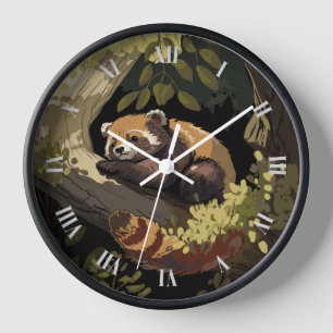 Roter Panda auf einem Baumzweig Uhr