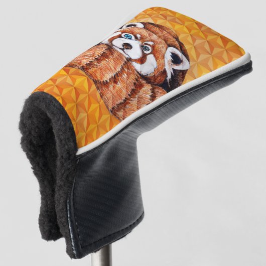 Roter Panda auf orangefarbenem Kubismus Geomer Golf Headcover (3/4 Vorderseite)