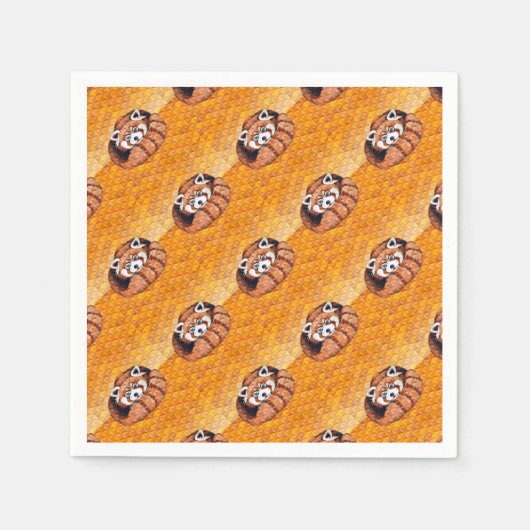 Roter Panda-Bär auf orangefarbenem Kubismus Serviette (Vorderseite)