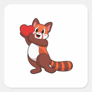 Roter Panda bei Love with Heart.PNG Quadratischer Aufkleber