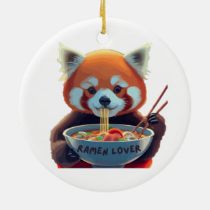 Roter Panda, der eine Schüssel Ramen isst Keramik Ornament