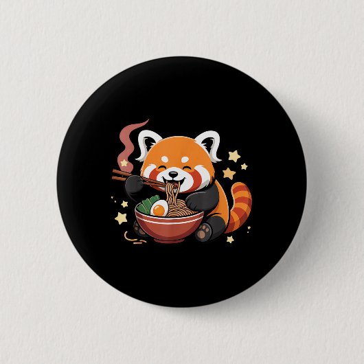 Roter Panda, der Ramen-Nudeln isst Button (Vorderseite)